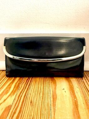 Gucci Black Leather Clutch or Shoulder Bag with Silver Trim